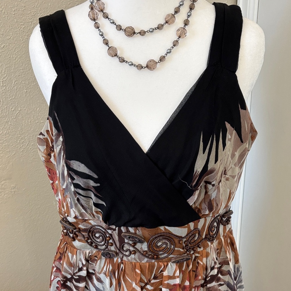 clear out!!  Robbie Bee Black and Brown Leaf Print Midi Dress 8P